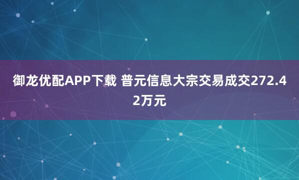 御龙优配APP下载 普元信息大宗交易成交272.42万元